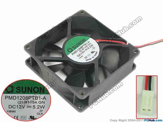 150263 SUNON PMD1208PTB1-A Server - Square Fan (2).B1154.GN, sq80x80x25mm, DC 12V 5.2W, w100x2x2 SUNON PMD1208PTB1-A Server - Square Fan 