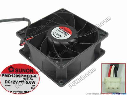 150265 SUNON PMD1209PMB3-A Server - Square Fan (2).R.GN, sq92x92x38mm, DC 12V 5.6W, 3-wire SUNON PMD1209PMB3-A Server - Square Fan 