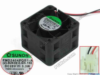 150275 SUNON PMD2404PQB1-A Server - Square Fan (2).B2639.2.GN.156, sq40x40x28mm, DC 26V 3.3W, 2-w SUNON PMD2404PQB1-A Server - Square Fan