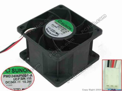 150277 SUNON PMD2406PMB1-A Server - Square Fan (2).F.GN.155, sq60x60x38mm, DC 24V 10.3W, 3-wire SUNON PMD2406PMB1-A Server - Square Fan 