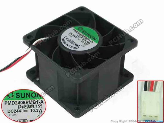 150277 SUNON PMD2406PMB1-A Server - Square Fan (2).F.GN.155, sq60x60x38mm, DC 24V 10.3W, 3-wire SUNON PMD2406PMB1-A Server - Square Fan 