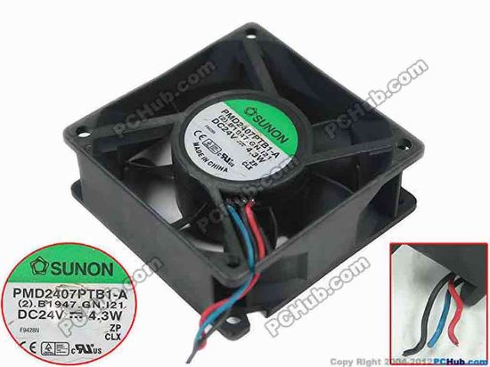 150285 SUNON PMD2407PTB1-A Server - Square Fan (2).B1947.GN.121, sq70x70x25mm, DC 24V 4.3W, 3-wir SUNON PMD2407PTB1-A Server - Square Fan