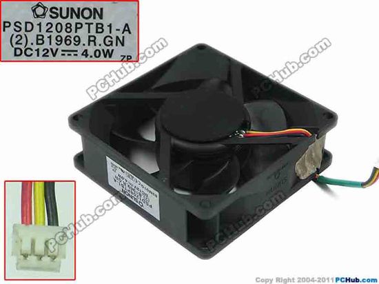 150323 SUNON PSD1208PTB1-A Server - Square Fan (2).B1969.R.GN, sq80x80x25mm, DC 12V 4.0W, w30x3x3 SUNON PSD1208PTB1-A Server - Square Fan 
