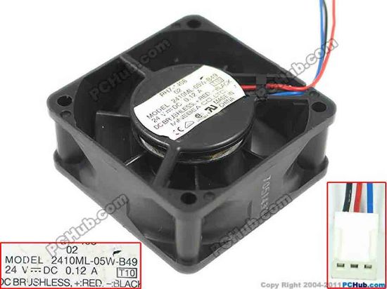 150607 NMB-MAT / Minebea 2410ML-05W-B49 Server - Square Fan 2410ML-05W-B49, T10,DC 24V 0.12A, 60x60x25mm  NMB-MAT / Minebea 2410ML-05W-B49 Server - Square Fan 