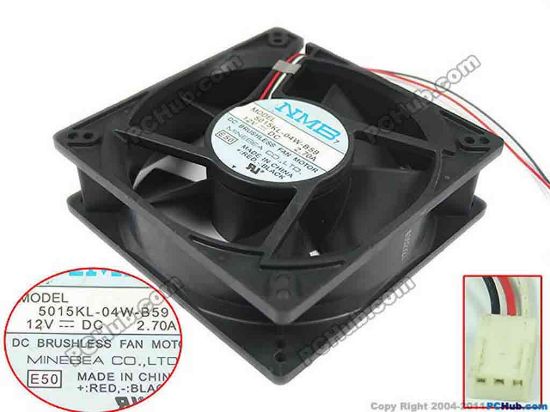 150714 NMB-MAT / Minebea 5015KL-04W-B59 Server - Square Fan E50, sq127x127x38, w165x3x3, 12V 2.70A NMB-MAT / Minebea 5015KL-04W-B59 Server - Square Fan 