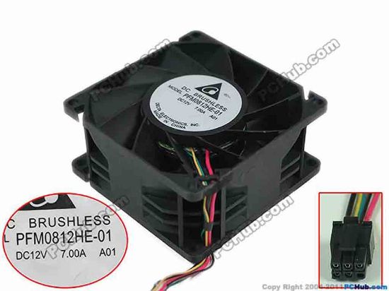 151184 Delta Electronics PFM0812HE-01 Server - Square Fan A01, sq80x80x38mm, 4-wire, DC 12V 7.00A Delta Electronics PFM0812HE-01 Server - Square Fan 