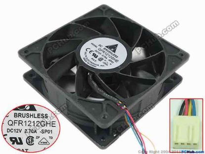 151208 Delta Electronics QFR1212GHE Server - Square Fan -SP01, sq120x120x38mm, 4-wire, DC 12V 2.70A Delta Electronics QFR1212GHE Server - Square Fan 