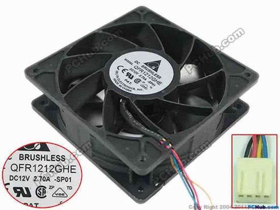 151208 Delta Electronics QFR1212GHE Server - Square Fan -SP01, sq120x120x38mm, 4-wire, DC 12V 2.70A Delta Electronics QFR1212GHE Server - Square Fan 