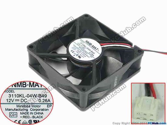 151384 NMB-MAT / Minebea 3110KL-04W-B49 Server - Square Fan C01, sq80x80x25mm, 3-wire, DC 12V 0.26A NMB-MAT / Minebea 3110KL-04W-B49 Server - Square Fan 