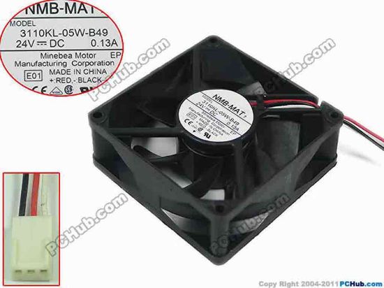151396 NMB-MAT / Minebea 3110KL-05W-B49 Server - Square Fan E01, sq80x80x25mm, 3-wire, DC 24V 0.13A NMB-MAT / Minebea 3110KL-05W-B49 Server - Square Fan 