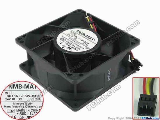 151443 NMB-MAT / Minebea 3615RL-05W-B49 Server - Square Fan EQ2, sq90x90x38mm, w30x3x3, DC 24V 0.73A NMB-MAT / Minebea 3615RL-05W-B49 Server - Square Fan