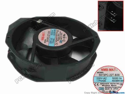 151480 NMB-MAT / Minebea 5915PC-22T-B30 Server - Round Fan D00, dia172x150x38mm, 0-wire, AC 220V 40W NMB-MAT / Minebea 5915PC-22T-B30 Server - Round Fan 