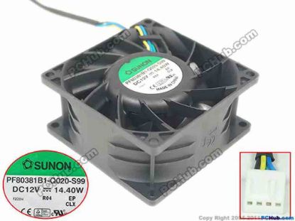 151708 SUNON PF80381B1-Q020-S99 Server - Square Fan , sq80x80x38mm, w50x4x4, DC 12V 14.4W SUNON PF80381B1-Q020-S99 Server - Square Fan 