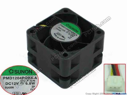 151714 SUNON PMD1204PQBX-A Server - Square Fan (2).F.GN, sq40x40x28mm, 3-wire, DC 12V 6.8W SUNON PMD1204PQBX-A Server - Square Fan 
