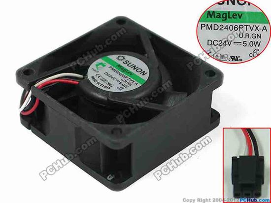 151728 SUNON PMD2406PTVX-A Server - Square Fan U.R.GN, sq60x60x25mm, w30x3x3, DC 24V 5.0W SUNON PMD2406PTVX-A Server - Square Fan 