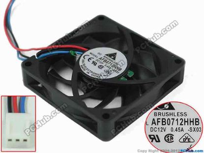 151984 Delta Electronics AFB0712HHB Server - Square Fan -SX03, sq70x70x15mm, 3-wire, DC 12V 0.45A Delta Electronics AFB0712HHB Server - Square Fan 