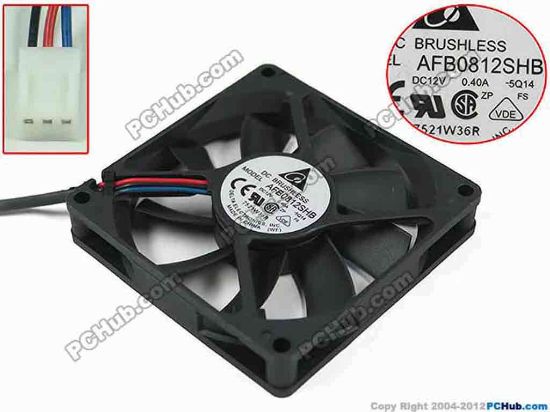 152001 Delta Electronics AFB0812SHB Server - Square Fan -5Q14, sq80x80x15mm, 3-wire, DC 12V 0.40A Delta Electronics AFB0812SHB Server - Square Fan 