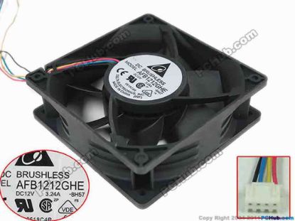 152023 Delta Electronics AFB1212GHE Server - Square Fan -8H57, sq120x120x38mm, w100x4x4, DC 12V 3.24A Delta Electronics AFB1212GHE Server - Square Fan 