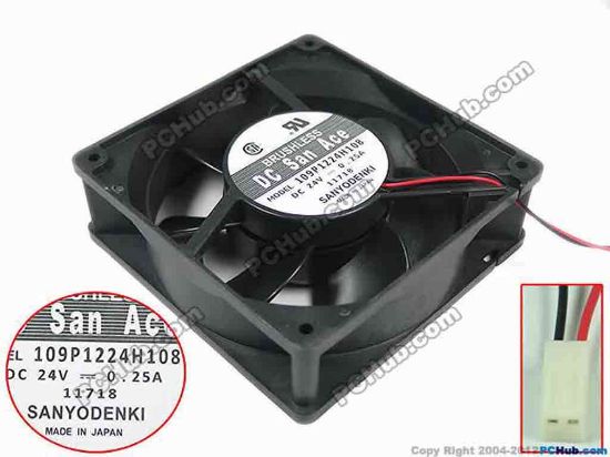 153090 Sanyo Denki 109P1224H108 Server - Square Fan , sq120x120x38mm, 2-wire, DC 24V 0.25A Sanyo Denki 109P1224H108 Server - Square Fan