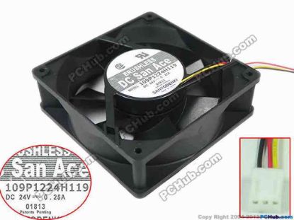 153091 Sanyo Denki 109P1224H119 Server - Square Fan , sq120x120x38mm, 3-wire, DC 24V 0.25A Sanyo Denki 109P1224H119 Server - Square Fan 