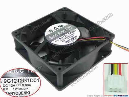 153229 Sanyo Denki 9G1212G1D01 Server - Square Fan DC 12V 0.98A, 120x120x38mm, 3-Wire Sanyo Denki 9G1212G1D01 Server - Square Fan 