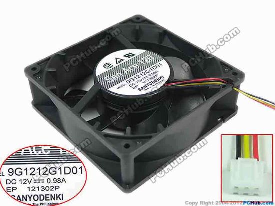 153229 Sanyo Denki 9G1212G1D01 Server - Square Fan DC 12V 0.98A, 120x120x38mm, 3-Wire Sanyo Denki 9G1212G1D01 Server - Square Fan 