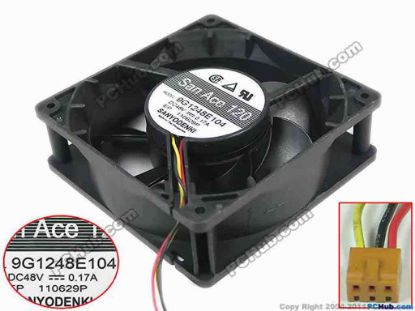 153249 Sanyo Denki 9G1248E104 Server - Square Fan , sq120x120x38mm, 3-wire, DC 48V 0.17A Sanyo Denki 9G1248E104 Server - Square Fan