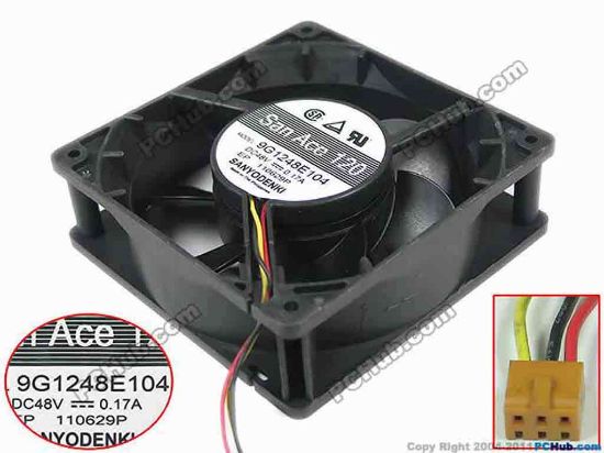 153249 Sanyo Denki 9G1248E104 Server - Square Fan , sq120x120x38mm, 3-wire, DC 48V 0.17A Sanyo Denki 9G1248E104 Server - Square Fan