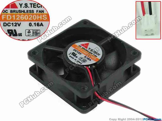 153525 Y.S TECH FD126020HS Server - Square Fan , sq60x60x20mm, w80x2x2, DC 12V 0.16A Y.S TECH FD126020HS Server - Square Fan 