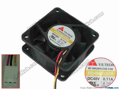 153541 Y.S TECH FD486025EB Server - Square Fan , sq60x60x25mm, w50x3x3, DC 48V 0.11A Y.S TECH FD486025EB Server - Square Fan