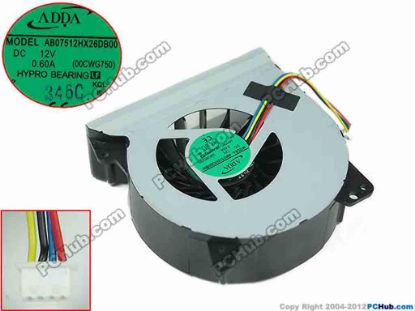 153739 ADDA AB07512HX26DB00 Cooling Fan   00CWG750, dia75x75x28mm, w30x4x4, DC 12V 0.60A Ba ADDA AB07512HX26DB00 Cooling Fan