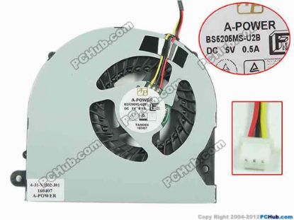 153752 A-Power BS5205MS-U2B Cooling Fan  6-31-N1502-301, DC 5V 0.50A Bare Fan, New A-Power BS5205MS-U2B Cooling Fan
