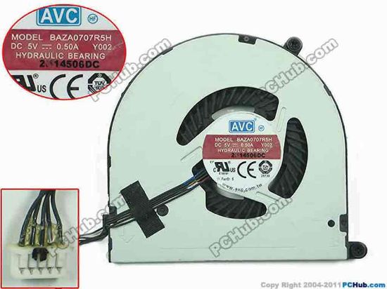 153767 AVC BAZA0707R5H Cooling Fan  Y002, DC 5V 0.50A Bare Fan AVC BAZA0707R5H Cooling Fan  