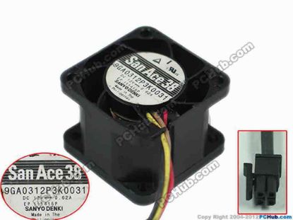 154882 Sanyo Denki 9GA0312P3K0031 Server - Square Fan sq38x38x28, w40x4x4, 12V 0.62A Sanyo Denki 9GA0312P3K0031 Server - Square Fan