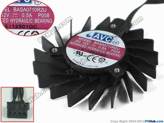 156776 AVC BASA0710R2U Server - Frameless / GPU Fan P008, 12V0.5A,dia65, ctc35, w150x4x4 AVC BASA0710R2U Server - Frameless / GPU Fan