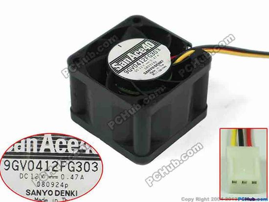 156797 Sanyo Denki 9GV0412FG303 Server - Square Fan sq40x28m, w320x3x3, 12V 0.47A Sanyo Denki 9GV0412FG303 Server - Square Fan 