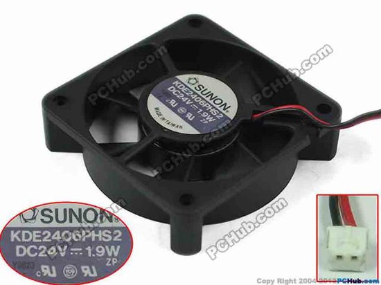 156818 SUNON KDE2406PHS3 Server - Square Fan DC 24V 1.9W, 60x60x15mm, KDE2406PHS2, 80mm, 2-wire SUNON KDE2406PHS3 Server - Square Fan 