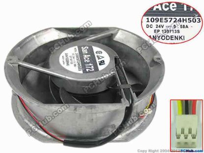 156833 Sanyo Denki 109E5724H503 Server - Round Fan dia172x150x51mm, w80x3x3, DC 24V 0.58A Sanyo Denki 109E5724H503 Server - Round Fan 