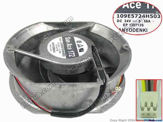156833 Sanyo Denki 109E5724H503 Server - Round Fan dia172x150x51mm, w80x3x3, DC 24V 0.58A Sanyo Denki 109E5724H503 Server - Round Fan 