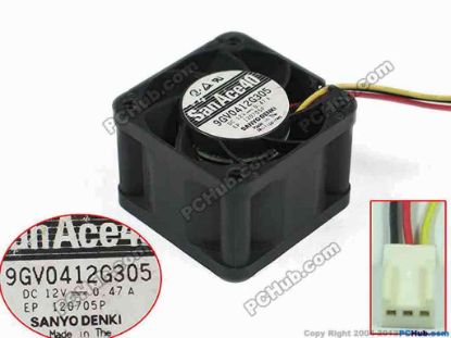 156835 Sanyo Denki 9GV0412G305 Server - Square Fan sq40x40x28mm, w220x3x3, 12V 0.47A Sanyo Denki 9GV0412G305 Server - Square Fan 