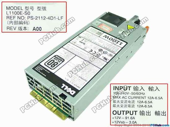 156910 Dell PowerEdge R720  Server - Power Supply L1100E-S0, PS-2112-4D1-LF, 0NTCWP Dell PowerEdge R720  Server - Power Supply 