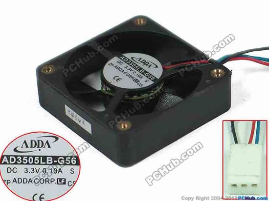 156942 ADDA AD3505LB-G56 Server - Square Fan sq35x35x10mm, w50x3x3, DC 3.3V 0.10A ADDA AD3505LB-G56 Server - Square Fan 