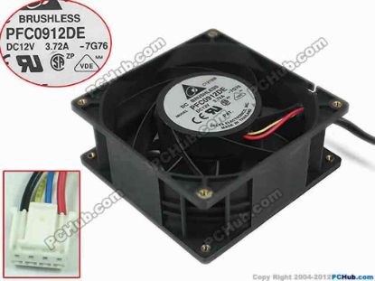 156991 Delta Electronics PFC0912DE Server - Square Fan DC 12V 3.72A, 90x90x38mm, -7G76 Delta Electronics PFC0912DE Server - Square Fan 