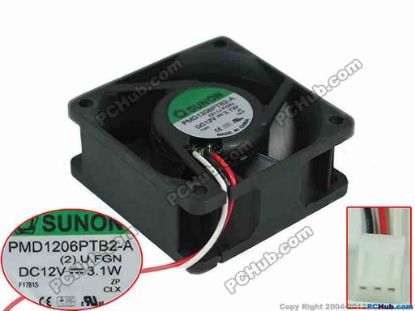 159203 SUNON PMD1206PTB2-A Server - Square Fan (2).U.F.GN, sq60x60x25mm, 3-wire. DC 12V 3.1W SUNON PMD1206PTB2-A Server - Square Fan 