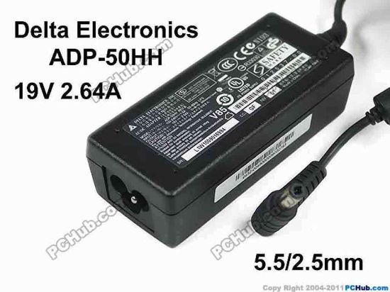 159261 Delta Electronics ADP-50HH REV:B AC Adapter- Laptop ADP-50HH REV.B, 19V 2.64A, Barrel 5.5/2.5mm, 3-Pro Delta Electronics ADP-50HH REV:B AC Adapter- Laptop 
