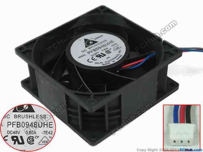159781 Delta Electronics PFB0948UHE Server - Square Fan  -7E42, sq92x92x38mm, w150x3x3, DC 48V 0.80A Delta Electronics PFB0948UHE Server - Square Fan 