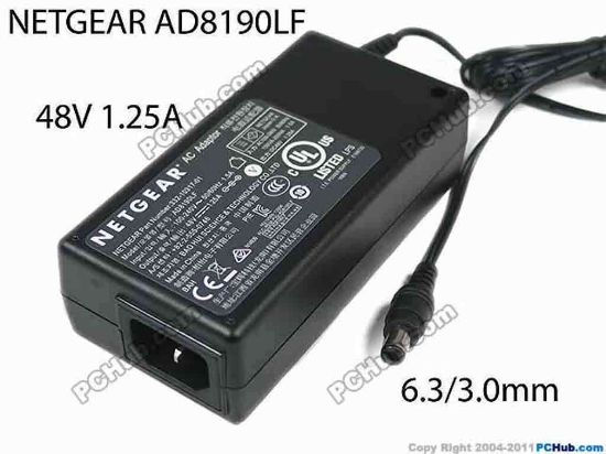 161126 NETGEAR AD8190LF AC Adapter 20V & Above 48V 1.25A, 6.3/3.0mm, C14 NETGEAR AD8190LF AC Adapter 20V & Above