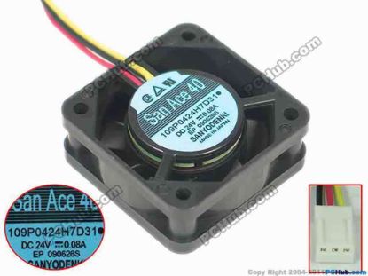 165709 Sanyo Denki 109P0424H7D31 Server - Square Fan SF40x40x15, w80x3x3, 24V 0.08A Sanyo Denki 109P0424H7D31 Server - Square Fan 