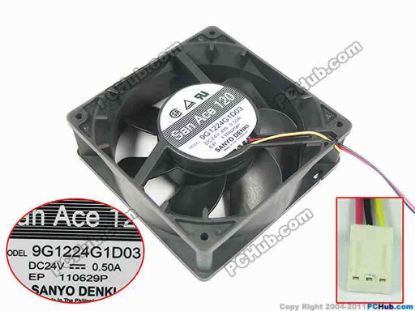 165794 Sanyo Denki 9G1224G1D03 Server - Square Fan SF120x120x38, w3, 24V 0.50A Sanyo Denki 9G1224G1D03 Server - Square Fan 