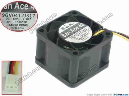 165821 Sanyo Denki 9GV0412J317 Server - Square Fan SF40x40x28, w80x3x3, 12V 0.60A Sanyo Denki 9GV0412J317 Server - Square Fan 